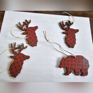 Four Buffalo Plaid Wildlife Ornaments